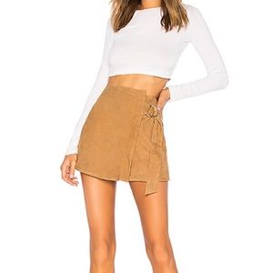 FP Tan Leather Suede D Ring Belted Skirt